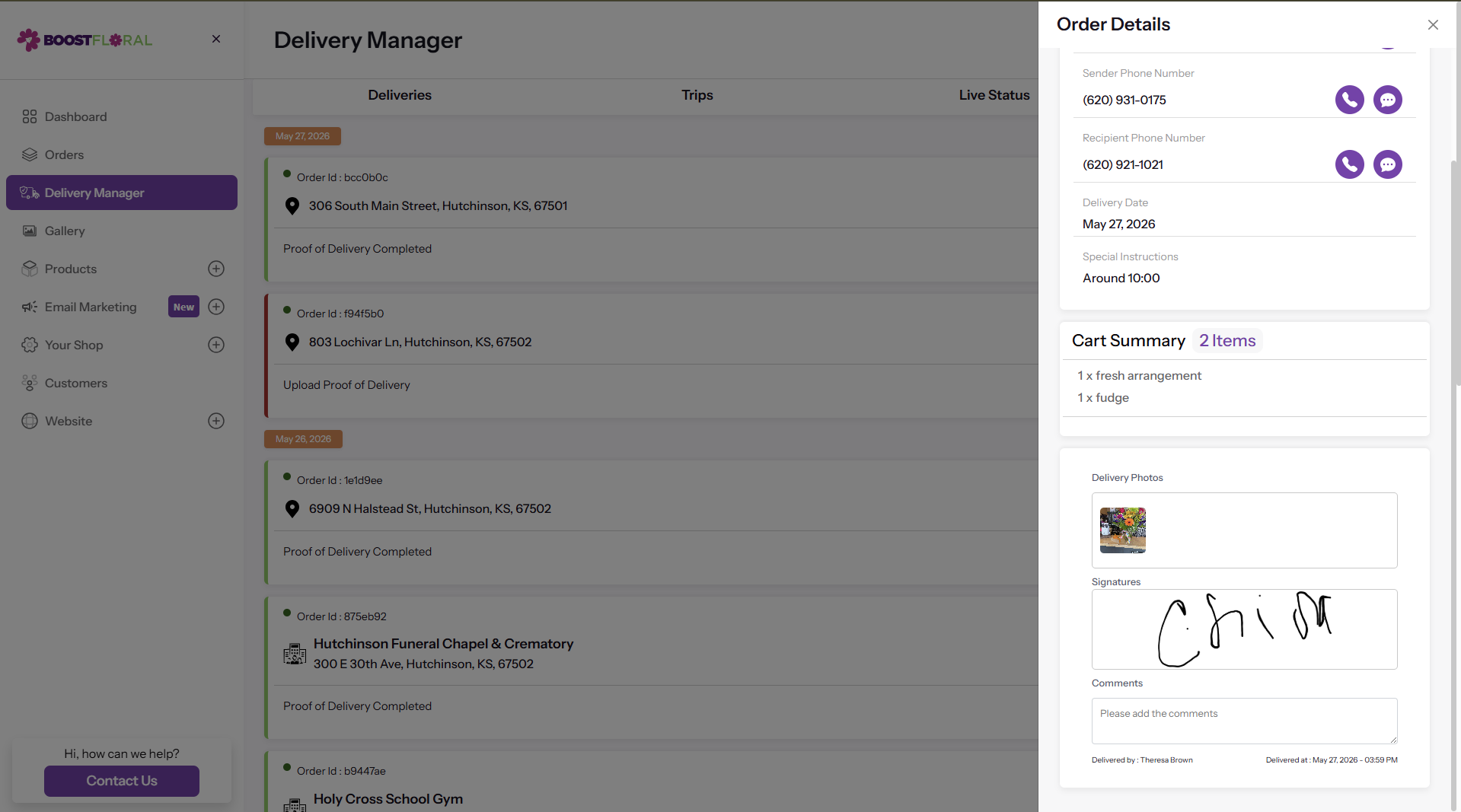 Mobile App Delivery Verification Screen Capturing Signatures and Photos